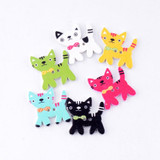 Free Shipping Retail 10Pcs Random Mixed 2 Holes Pattern Cartoons Cat Animals Wood Sewing Buttons Scrapbooking 24x24mm F0155