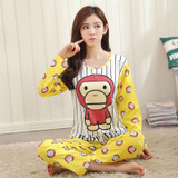 Free shipping Pajama Sets Long Sleeve women Sleepwear New 2017 spring Carton Cotton Pajamas Mujer Women Home Clothes Wholesale