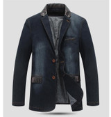 LONMMY M-4XL Cowboy blazer jeans jacket men jaqueta Cotton PU leather stitching Casual Denim jacket men blazer Suits for men New