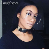 LongKeeper Sunglasses Cramilo Vintage Metal Retro Women Rimless Oversize Sunglasses Tint Lens Brand Designer UV400 AB256