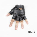 LongKeeper 5-13 Years Kids Gloves Boys Girls leather half fingerless gloves Half-finger Black mittens Children guantes G078