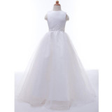 Long White Flower Girl Dresses for Weddings Pageant Party Ball Gown Birthday First Communion Dresses for Girls Evening Gown 4491