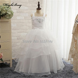 Long White Flower Girl Dresses for Weddings Pageant Party Ball Gown Birthday First Communion Dresses for Girls Evening Gown