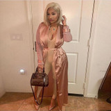 Long Trench Coat For Women Plus Size Tunic Long Sleeve Soft Silk Satin Coats Ladies Open Front Tie Waist Casual Long Outerwear