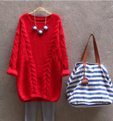 Long Sweater Women Autumn Winter Fashion O-Neck Twisted Chunky Cable Jumper Female Vintage Knitted Pullovers and Sweaters