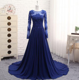 Long Sleeves Beaded Evening Dresses Party Elegant Gowns Champagne Chiffon A Line Vestidos De Festa Vestido Longo Robe De Soiree Long Sleeves Beaded Evening Dresses Party Elegant Gowns Champagne Chiffon A Line Vestidos De Festa Vestido Longo Robe De Soiree