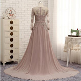 Long Sleeves Beaded Evening Dresses Party Elegant Gowns Champagne Chiffon A Line Vestidos De Festa Vestido Longo Robe De Soiree Long Sleeves Beaded Evening Dresses Party Elegant Gowns Champagne Chiffon A Line Vestidos De Festa Vestido Longo Robe De Soiree