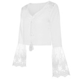 Long Sleeve Womens Boho Shirt White Lace Blouse 2017 Summer Ladies Dentelle Mesh Tops Femme Blusas Female Tunic Sexy Crop Tops