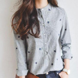 Long Sleeve Women Blouses And Shirts Autumn Leaves Embroidery Female Ladies Casual Shirt Tops Striped Plus Size Blusas Blouse