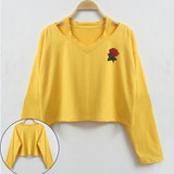 Long Sleeve Sweatshirt Rose Print Tops Causal Blouse Shirts