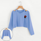 Long Sleeve Sweatshirt Rose Print Tops Causal Blouse Shirts