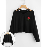 Long Sleeve Sweatshirt Rose Print Tops Causal Blouse Shirts