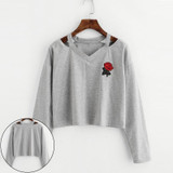 Long Sleeve Sweatshirt Rose Print Tops Causal Blouse Shirts