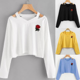 Long Sleeve Sweatshirt Rose Print Tops Causal Blouse Shirts