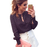 Long Sleeve Slit Open Women Blouse Chiffon Hollow Sexy Casual Shirt Plus Size Women Tops Blusas Polka Dots Shirt