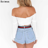 Long Sleeve Shirt Women Boho Summer Tops Off Shoulder Ruffle Blouse Crop Tops Femme 2017 Fashion Ladies Chemise Blusa