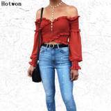 Long Sleeve Shirt Women Boho Summer Tops Off Shoulder Ruffle Blouse Crop Tops Femme 2017 Fashion Ladies Chemise Blusa