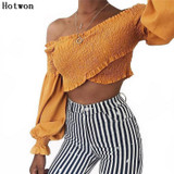 Long Sleeve Shirt Women Boho Summer Tops Off Shoulder Ruffle Blouse Crop Tops Femme 2017 Fashion Ladies Chemise Blusa