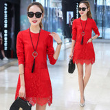 Long Sleeve Dress Women 2017 Spring Autumn Sexy O-Neck Lace Split Mini-Dress Plus Size Solid Straight Female Vestido De Festa