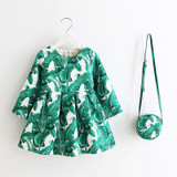 Long Sleeve Dress Girl Christmas Dress 2018 Autumn Winter Floral Print Toddler Girl Dresses Kids Clothes Children Dress with Bag