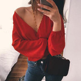 Long Sleeve Deep V Neck Tops 2017 Autumn Women Blouse Sexy Wrap Crop Tops Club Party Blouse Women Chiffon Blouse