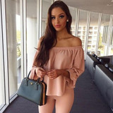 Long Sleeve Cotton Blouse Off Shoulder Tops Shirts Blouse Fashion Women Ladies Clothes Loose Pullover Tops