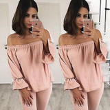 Long Sleeve Cotton Blouse Off Shoulder Tops Shirts Blouse Fashion Women Ladies Clothes Loose Pullover Tops
