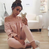 Long Sleeve Cotton Blouse Off Shoulder Tops Shirts Blouse Fashion Women Ladies Clothes Loose Pullover Tops