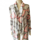 Long Sleeve Casual Women Long Cardigan Casual Blouse Irregular Coats Pink Cardigan Geometric Printed Cotton Knitted Poncho