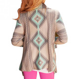 Long Sleeve Casual Women Long Cardigan Casual Blouse Irregular Coats Pink Cardigan Geometric Printed Cotton Knitted Poncho