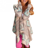Long Sleeve Casual Women Long Cardigan Casual Blouse Irregular Coats Pink Cardigan Geometric Printed Cotton Knitted Poncho