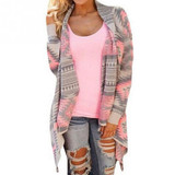 Long Sleeve Casual Women Long Cardigan Casual Blouse Irregular Coats Pink Cardigan Geometric Printed Cotton Knitted Poncho