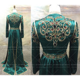 Long Sleeve Beaded Dark Green Moroccan Kaftan Hijab Muslim Evening Dress Arabic Style Formal Gown robe de soiree