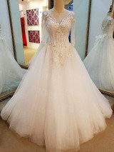 Long Sleeve A-line V-neck Lace Beaded Ivory Wedding Dresses Elegant Bride Dress Wedding Gowns 2018 New Design Custom Made XG04