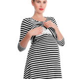 Casual Maternity Nursing Dress Clothes Pregnancy Nurse Wear Cotton Stripe Dress Pregnant Women Lactation Vestido Clothing Summer