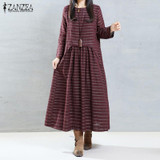Casual Loose Long Maxi Dress 2017 Autumn ZANZEA Women Vintage Striped  Dresses O Neck Long Sleeve High Waist Vestidos Oversized