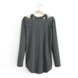 Casual Long Sleeve V-Neck Cotton Top T Shirt Loose Blouse