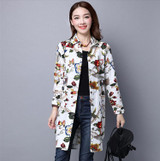 Casual Long Sleeve Shirt Women Autumn New Fashion Floral Print Cotton Linen Blouses Plus Size Women Top With Pockets T64805