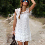 Casual Dresses for Woman 2017 Sleeveless Lace Summer Dresses Fit Mini Beach Sexy Short White Women Dress Plus Size