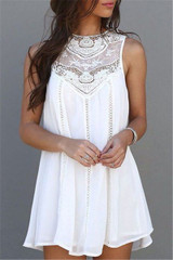 Casual Dresses for Woman 2017 Sleeveless Dresses Summer Fit Mini Beach Sexy Short White Lace Women Dress Plus Size