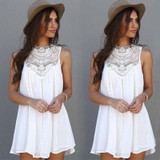 Casual Dresses for Woman 2017 Sleeveless Dresses Summer Fit Mini Beach Sexy Short White Lace Women Dress Plus Size