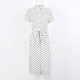 Casual Dot Bandage Shirt Dress Women 2018 Summer Short Sleeve Sexy Vestidos Button Elegant Chiffon Dresses Robe Femme Casual Dot Bandage Shirt Dress Women 2018 Summer Short Sleeve Sexy Vestidos Button Elegant Chiffon Dresses Robe Femme