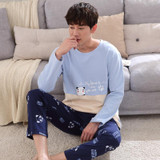 Casual Cotton Long Sleeve Cartoon panda Sleepwear Pajama Set For Men Lounge Homewear Pyjama Nightwear Home Clothes Autumn Winter
