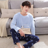 Casual Cotton Long Sleeve Cartoon panda Sleepwear Pajama Set For Men Lounge Homewear Pyjama Nightwear Home Clothes Autumn Winter