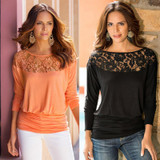 Casual Blouse O-Neck Sexy Lace Splice Solid Women Blouses Long Sleeve Blusas Fold Shirt Women Tops Female Shirts Blusa