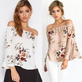 Casual Blouse Loose Sexy Women's Off Shoulder Tops Long Sleeve Shirt Flower Casual Blouse Loose Sexy Women's Off Shoulder Tops Long Sleeve Shirt Flower