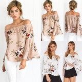 Casual Blouse Loose Sexy Women's Off Shoulder Tops Long Sleeve Shirt Flower Casual Blouse Loose Sexy Women's Off Shoulder Tops Long Sleeve Shirt Flower