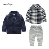 Casual Baby Boys Clothes Sets Gentleman Suit Toddler Boys Clothing Sets 3PCS Coat+Long Sleeve Shirt +pants Kids Clothes Casual Baby Boys Clothes Sets Gentleman Suit Toddler Boys Clothing Sets 3PCS Coat+Long Sleeve Shirt +pants Kids Clothes