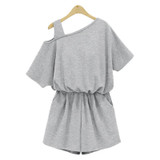 Casual 2017 Rompers Women one shoulder Jumpsuit Gray Summer Short Jumpsuit Beach High Waist Playsuits Plus Size army green