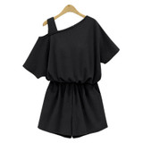 Casual 2017 Rompers Women one shoulder Jumpsuit Gray Summer Short Jumpsuit Beach High Waist Playsuits Plus Size army green